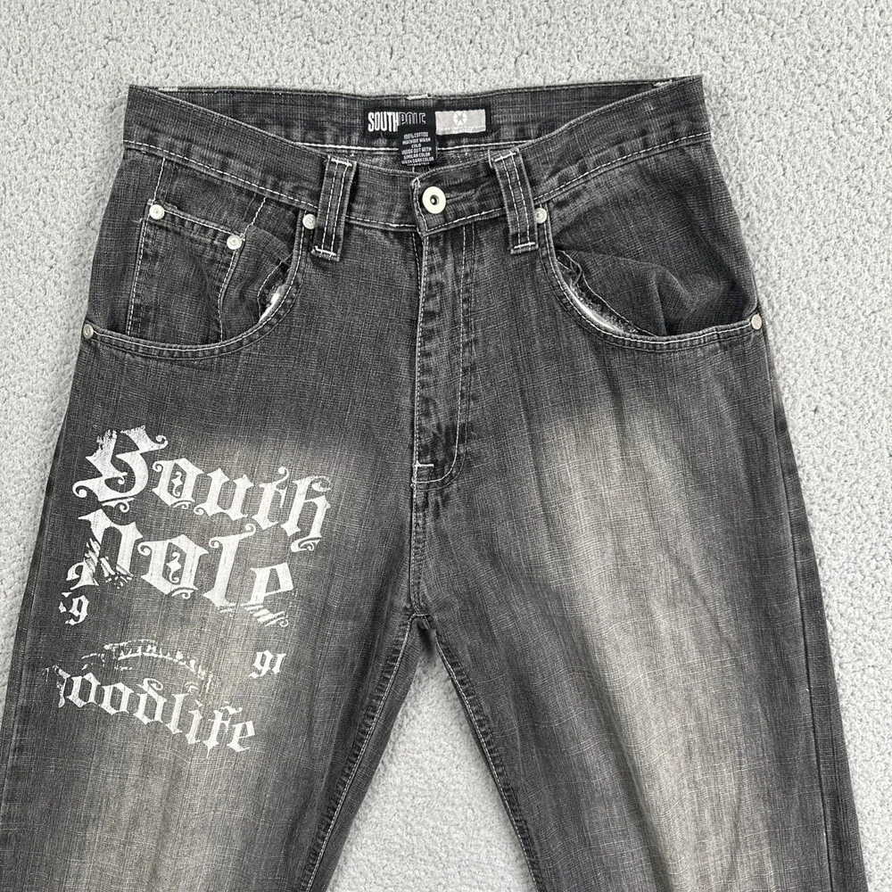 VTG Y2K Southpole Baggy Wide Leg Jeans Youth Boys Size 20 Blue Spellout Logo